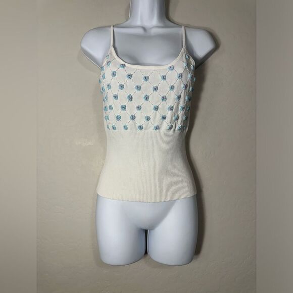 Y2k White Knit Ribbed top Spaghetti Strap fairy,‎ Whimsigoth, Romantic Large - Picture 1 of 9